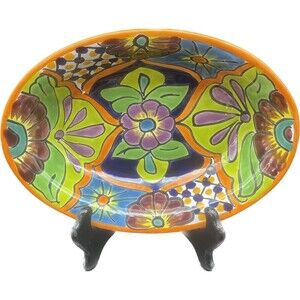 Talavera FLORAL Mexican Pottery Oval Serving Dish 11.75”